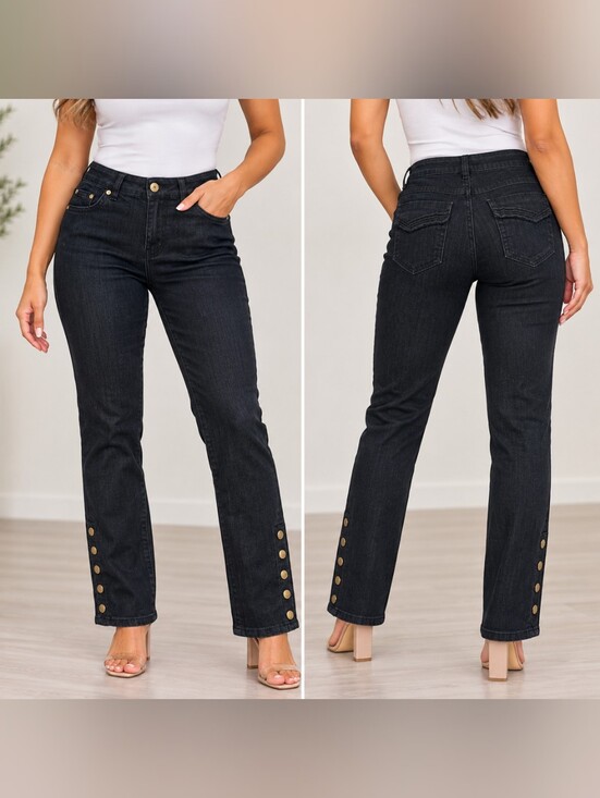 Younique Denim - Dark BLUE Button-Hem Women’s Jeans